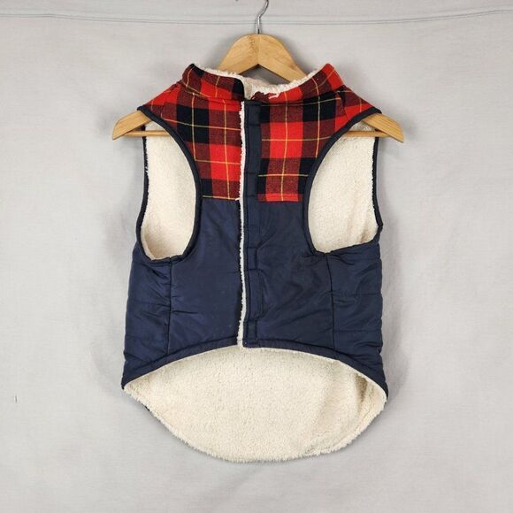 Dog Puffer Jacket Vest XXXL Buffalo Check Plaid Red Blue Bond & Co Pet Sherpa - Picture 2 of 7